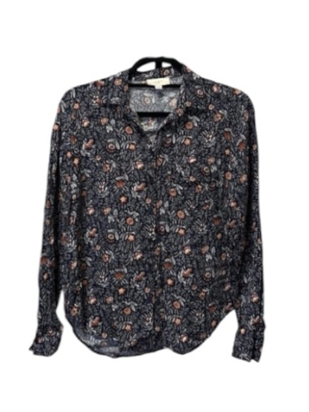 LOFT Navy Floral Button-Up Blouse
